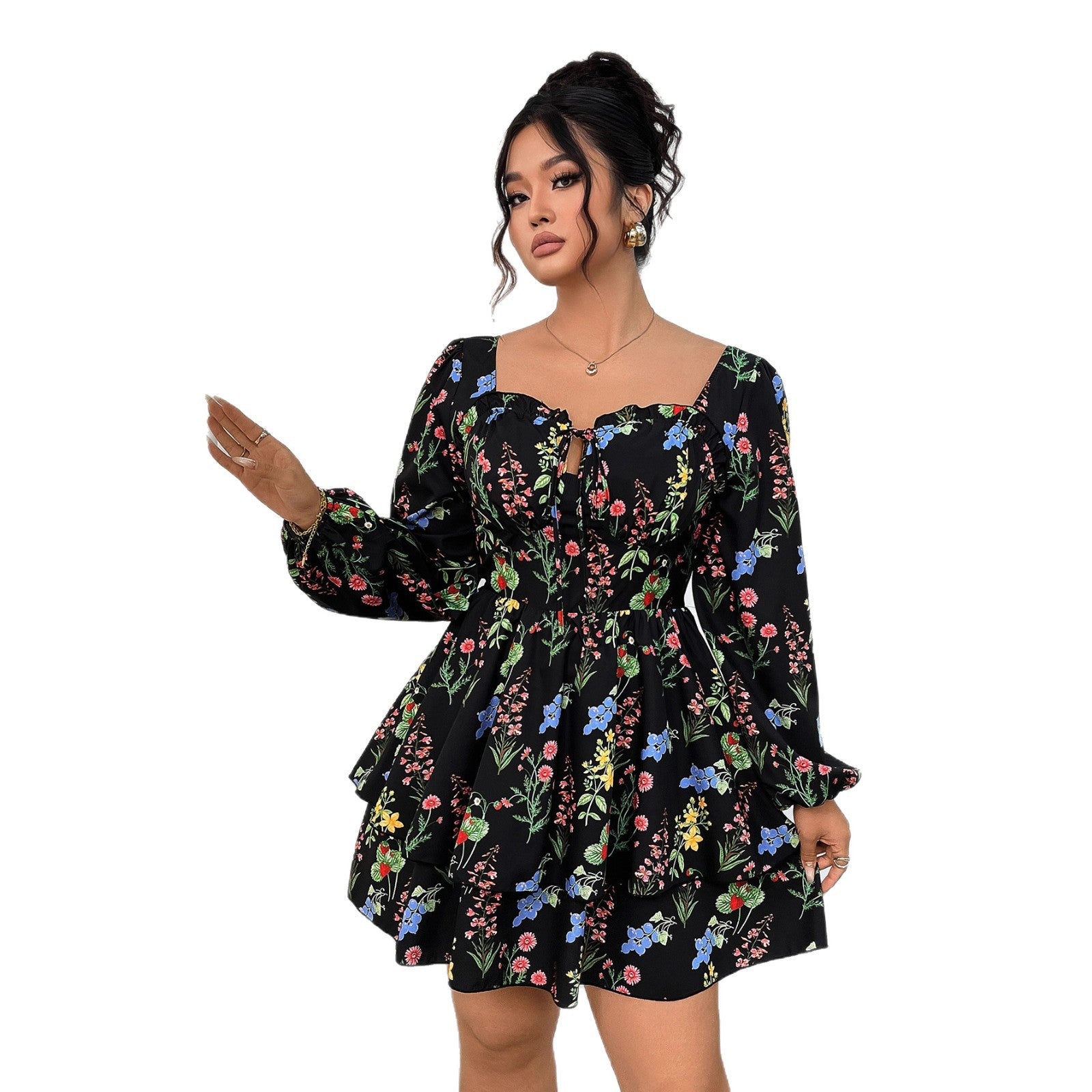 Women's Sexy Boat-Neck Backless Puff-Sleeve Dress