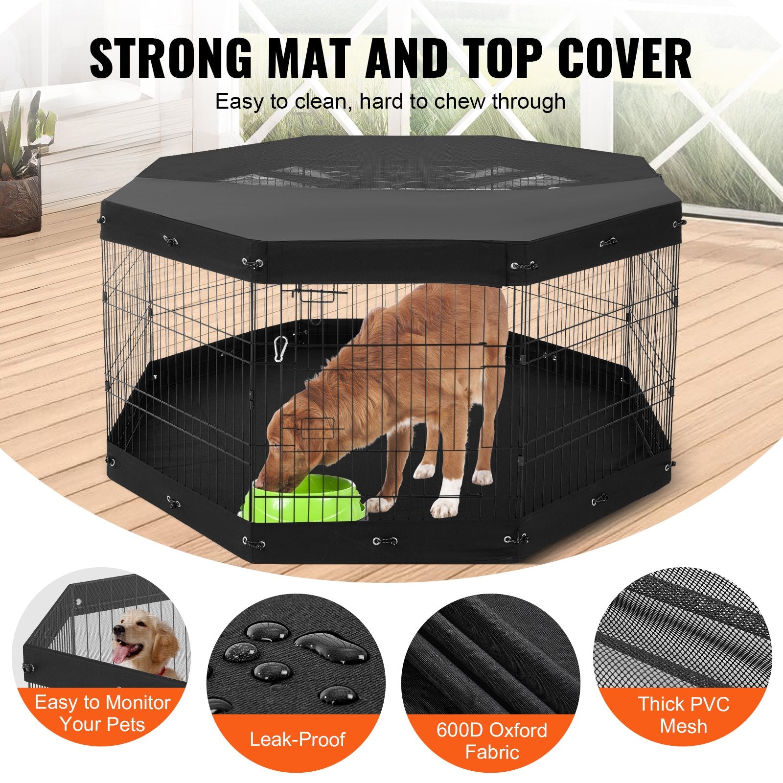 Dog Playpen 8 Panels Foldable Metal Dog Exercise Pen With Pad Cover 30"H
