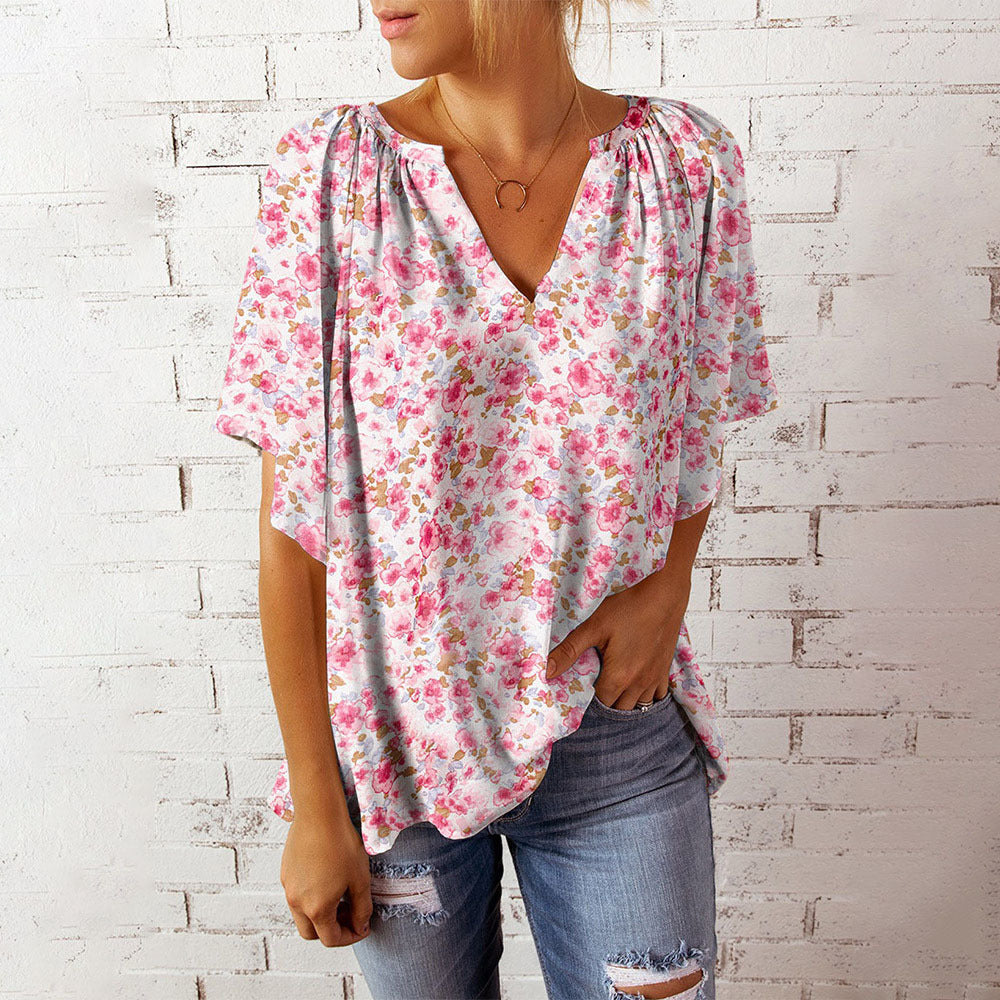 Women's Fashion Casual 3D Three-dimensional Printing Short-sleeved Shirt Top