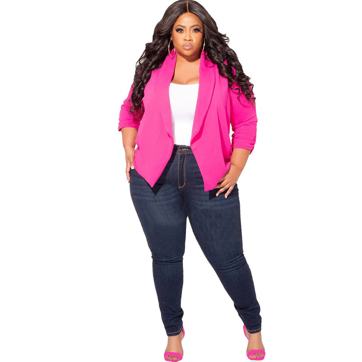 Women's Solid-Colored Long-SleevedSimple-Style Plus-Size Blazer