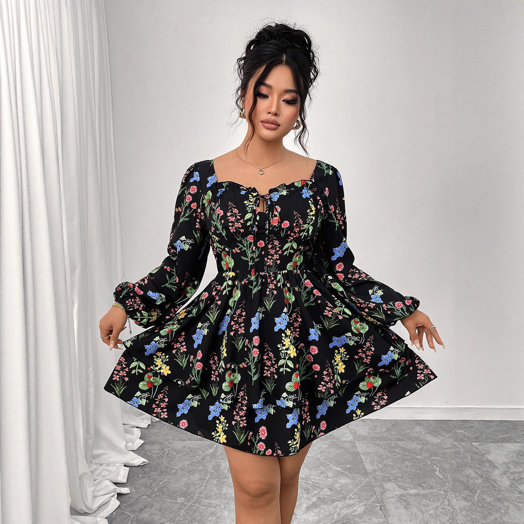 Women's Sexy Boat-Neck Backless Puff-Sleeve Dress