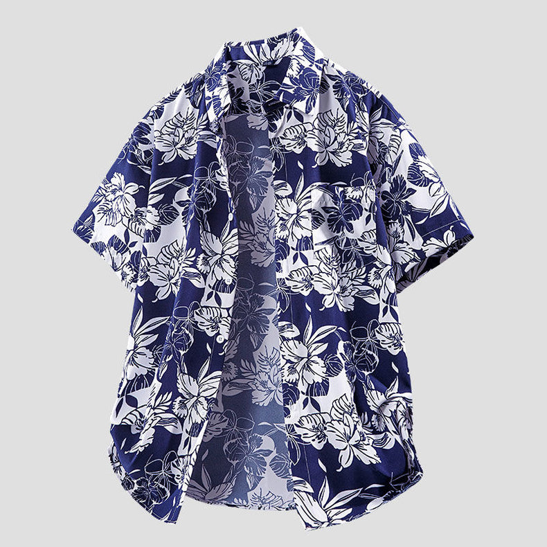 Men's Short-Sleeve Beach Casual Printed Shirt Jacket