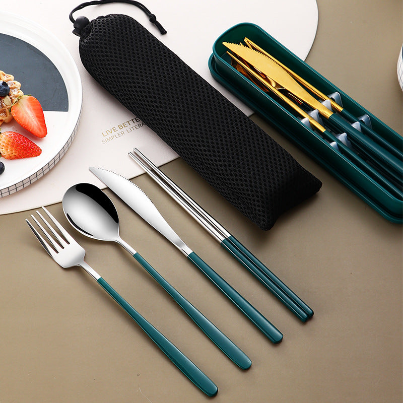 Dinnerware Set Flatware Kitchen Accessories Camping Travel Sets Gold Knife Fork Spoon Portable Cutlery Sets With Case