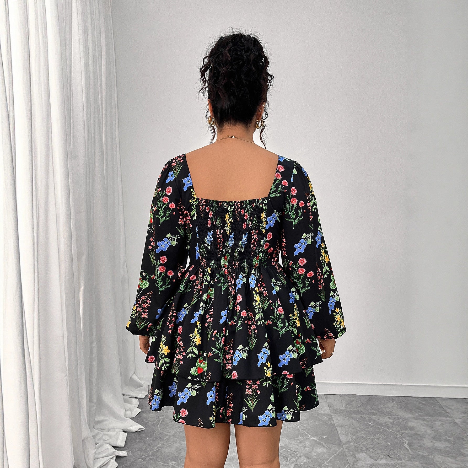 Women's Sexy Boat-Neck Backless Puff-Sleeve Dress