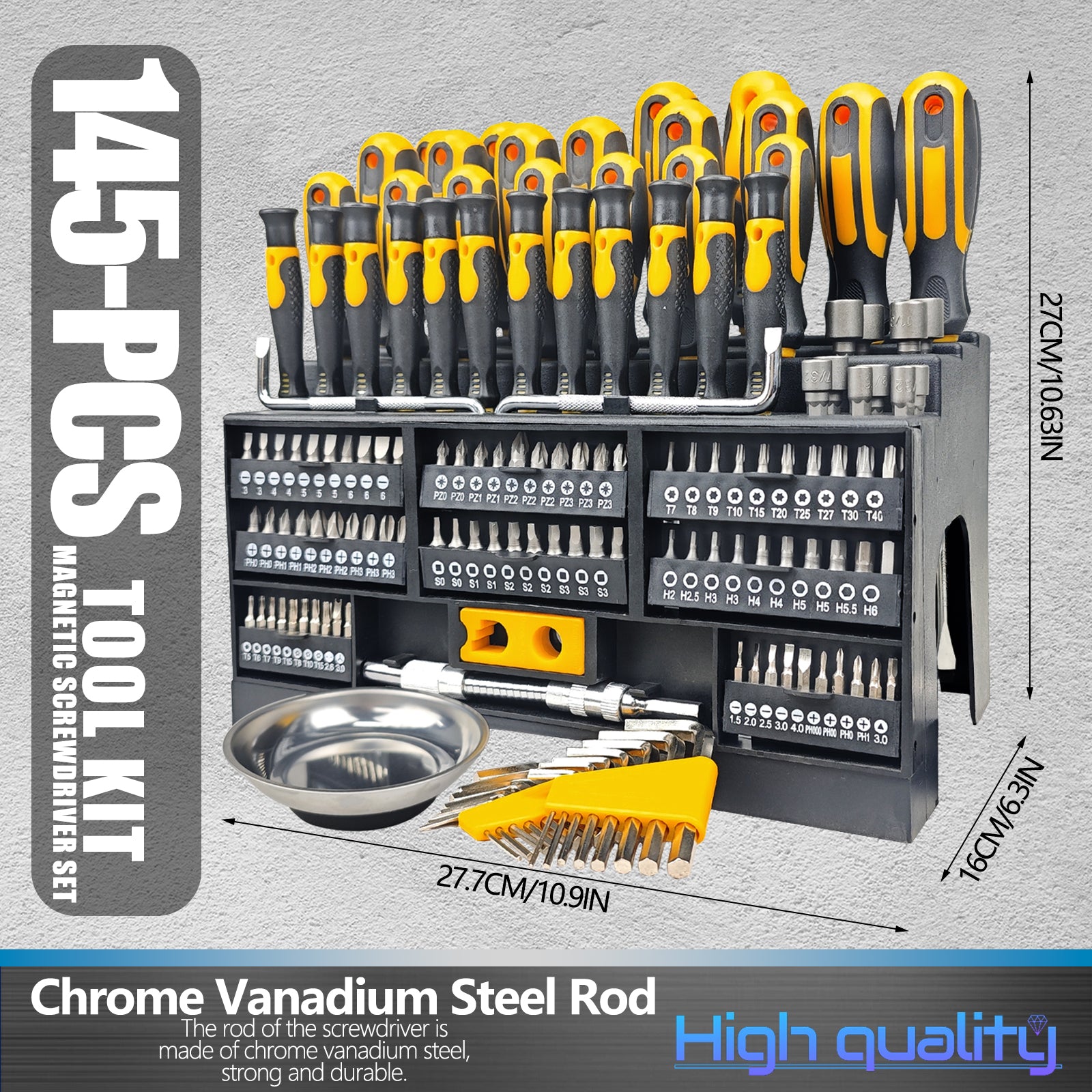 145-Piece Magnetic Screwdriver Set, Professional Repair Tool Kit, Ideal For Home Maintenance, Auto Repair Great Gift For Men, Moving Present