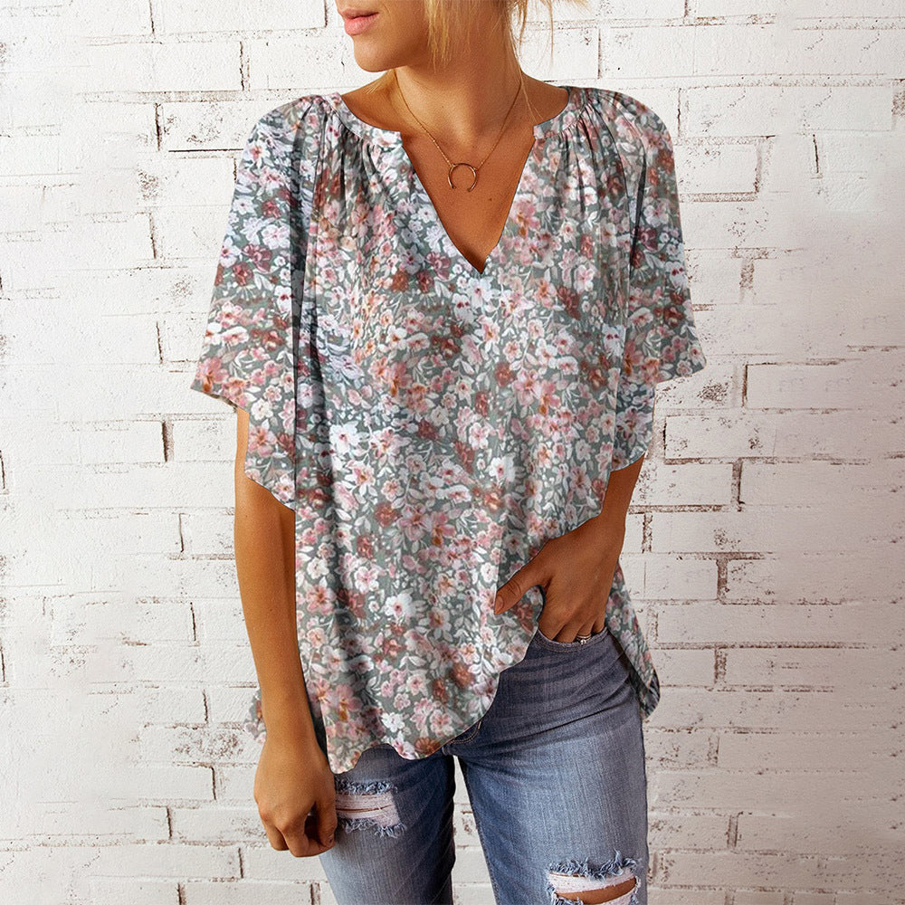 Women's Fashion Casual 3D Three-dimensional Printing Short-sleeved Shirt Top