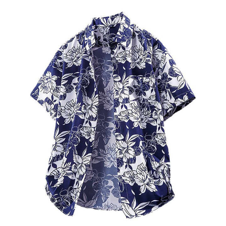 Men's Short-Sleeve Beach Casual Printed Shirt Jacket