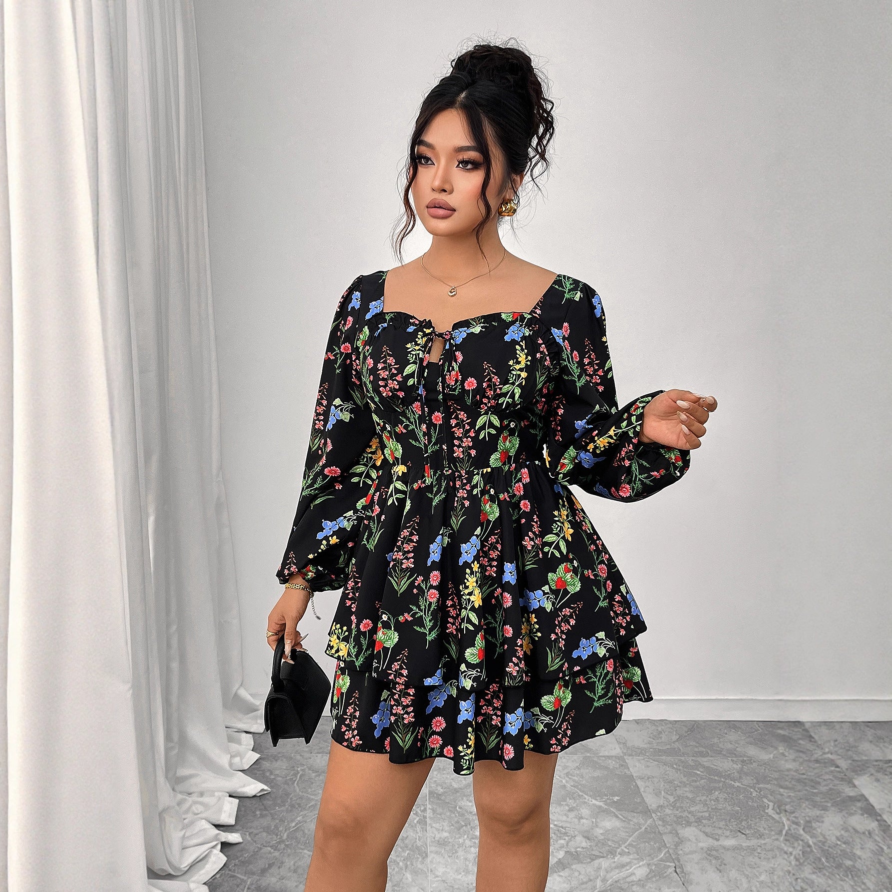 Women's Sexy Boat-Neck Backless Puff-Sleeve Dress